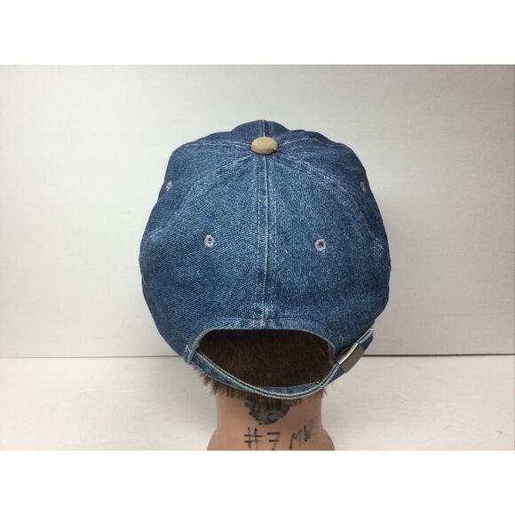 Vintage‎ Lucks Racing Denim Hat Blue Tan Baseball Cap Adjustable Strap Back - Picture 6 of 8
